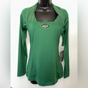 NFL Team Apparel All Sports Couture New York Jets Sheer Collar Long Sleeve Top